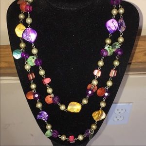 double strand metal and bead necklace